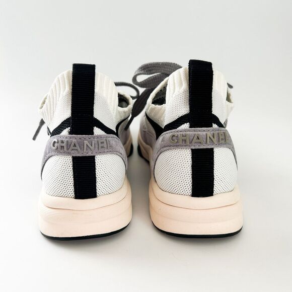 Chanel CC Tennis Shoes Suede Knit Trainer Sneaker Eu 38 US 7-7.5 - Picture 6 of 12